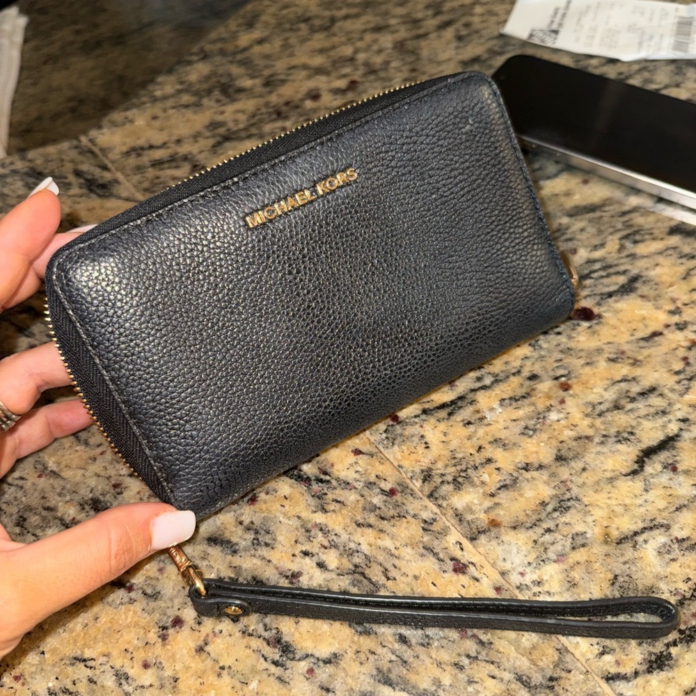 Michael Kors Black Leather Wristlet Wallet
